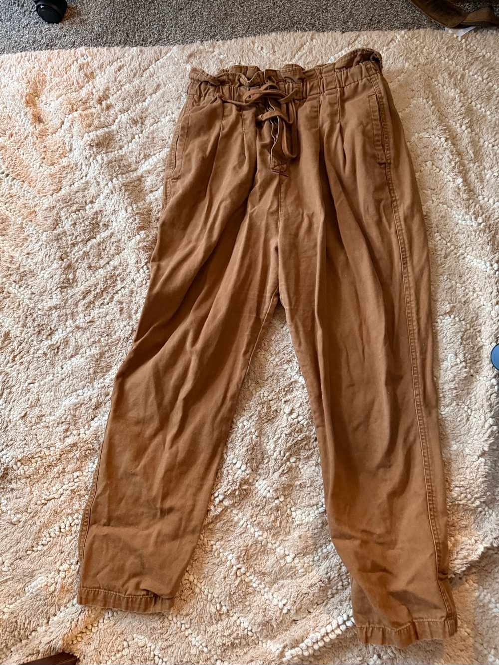 Women’s Casual Drawstring Paperbag Waist Pants - Brown